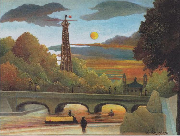 Henri Rousseau Seine and Eiffel-tower in the sunset